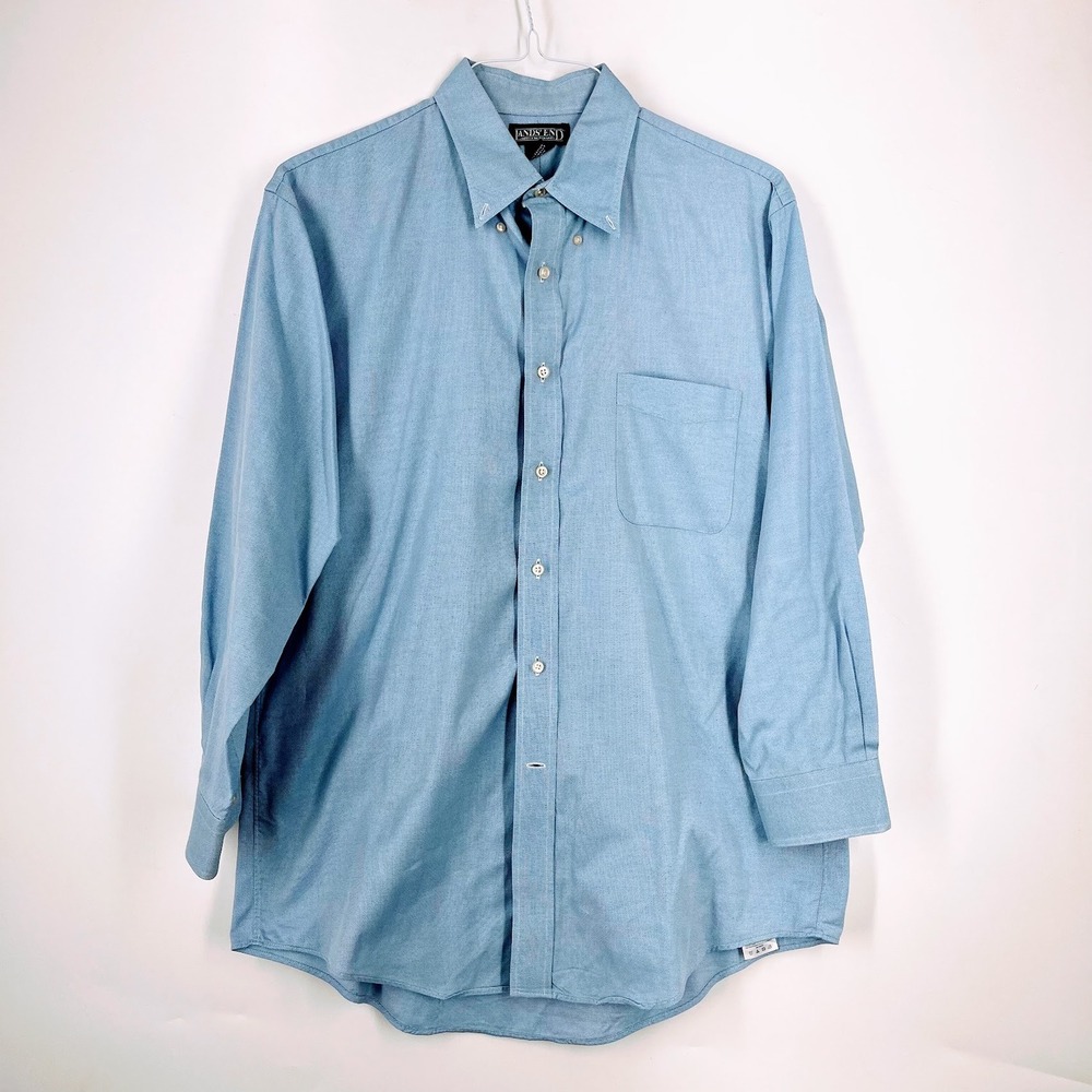 Lands End Mens Light Blue Oxford Button Down Shirt Long Sleeve Cotton SZ 16-31